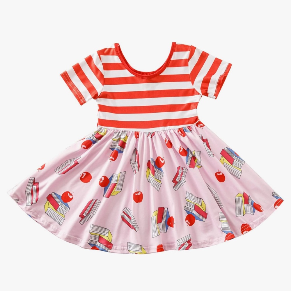 Girls Back to School Short Sleeve Dress, Size 6-7